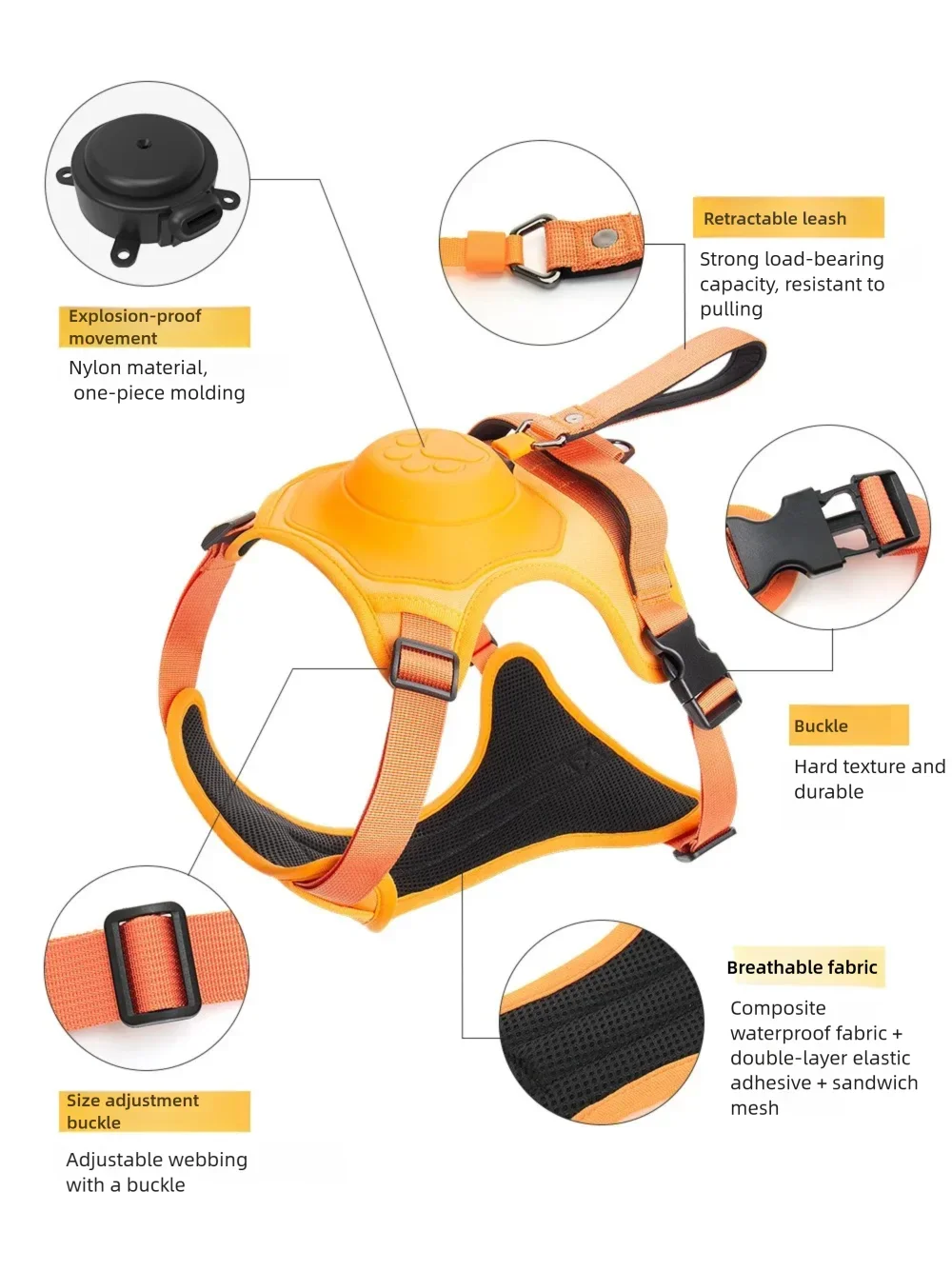 All In One Retractable Dog Leash Harness Anti-Escape No Pull Pet Vest Style Harness For Medium Large Dogs Walking